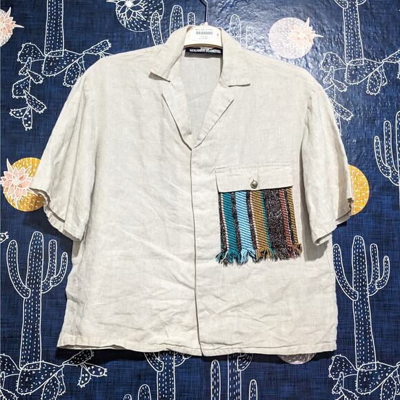 Benjamin Benmoyal Cassette Bowling Button Down Shirt Cream Women's Size Small - Picture 4 of 11